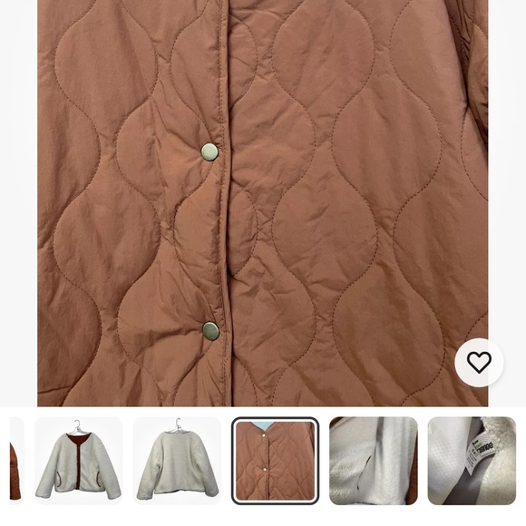 Double Zero Reversible Sherpa Lined Collarless Quilted Brown Jacket Size Large - Picture 4 of 4